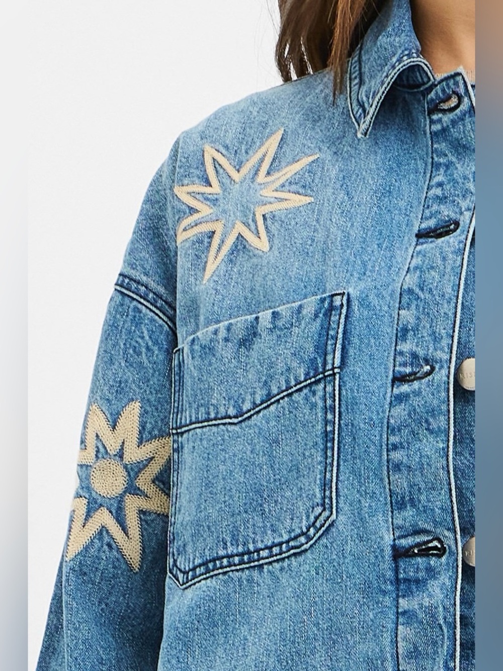 RDJ9241 MEDIUM Risen Star Embroidered Oversized Jacket - Picture 2 of 4